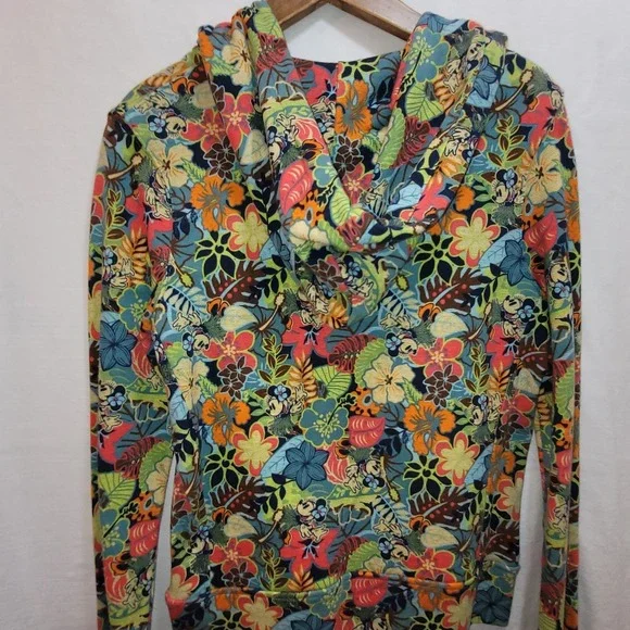 Walt Disney World Minnie Mouse Hawaiian Floral Colorful Hoodie Sweatshirt Medium - Picture 3 of 14